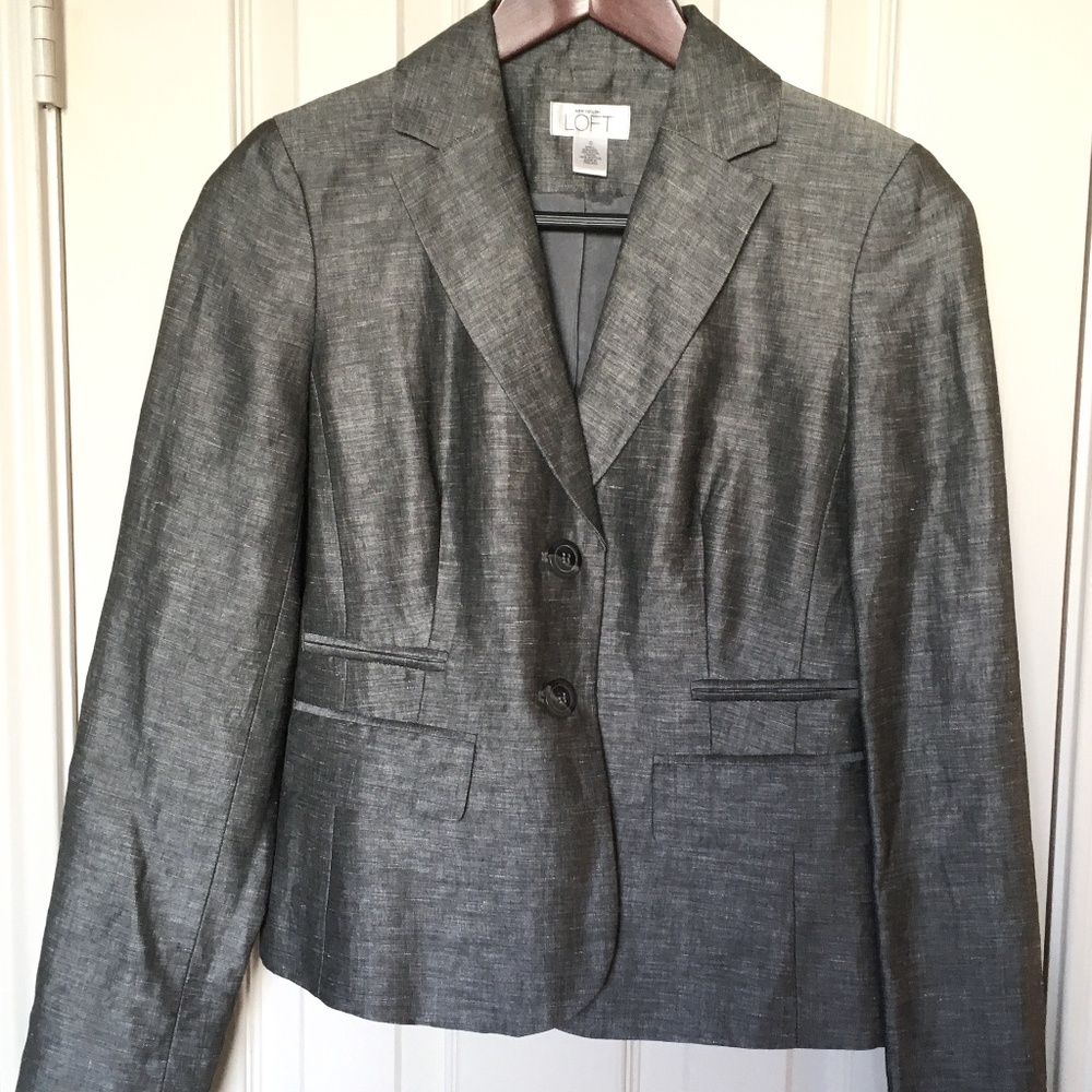 LOFT Silver Grey Shantung Jacket and matching Pants size 0